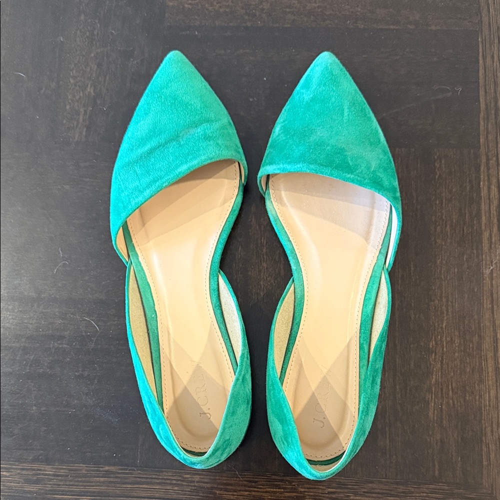 J. Crew Green Suede Pointed-Toe D'Orsay Flats